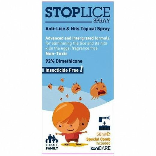 Konicare Stop Lice Non-Toxic Anti-Lice & Nits Topical Hair Spray With Comb - Insecticide Free, Fragrance Free 50Ml