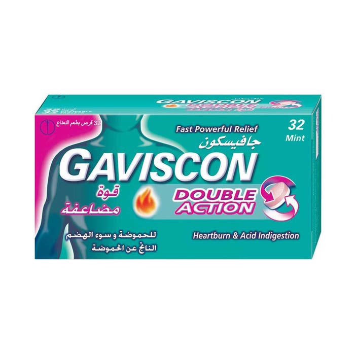 Gaviscon Double Action Mint Heartburn & Indigestion Tablets, 32 Tablets