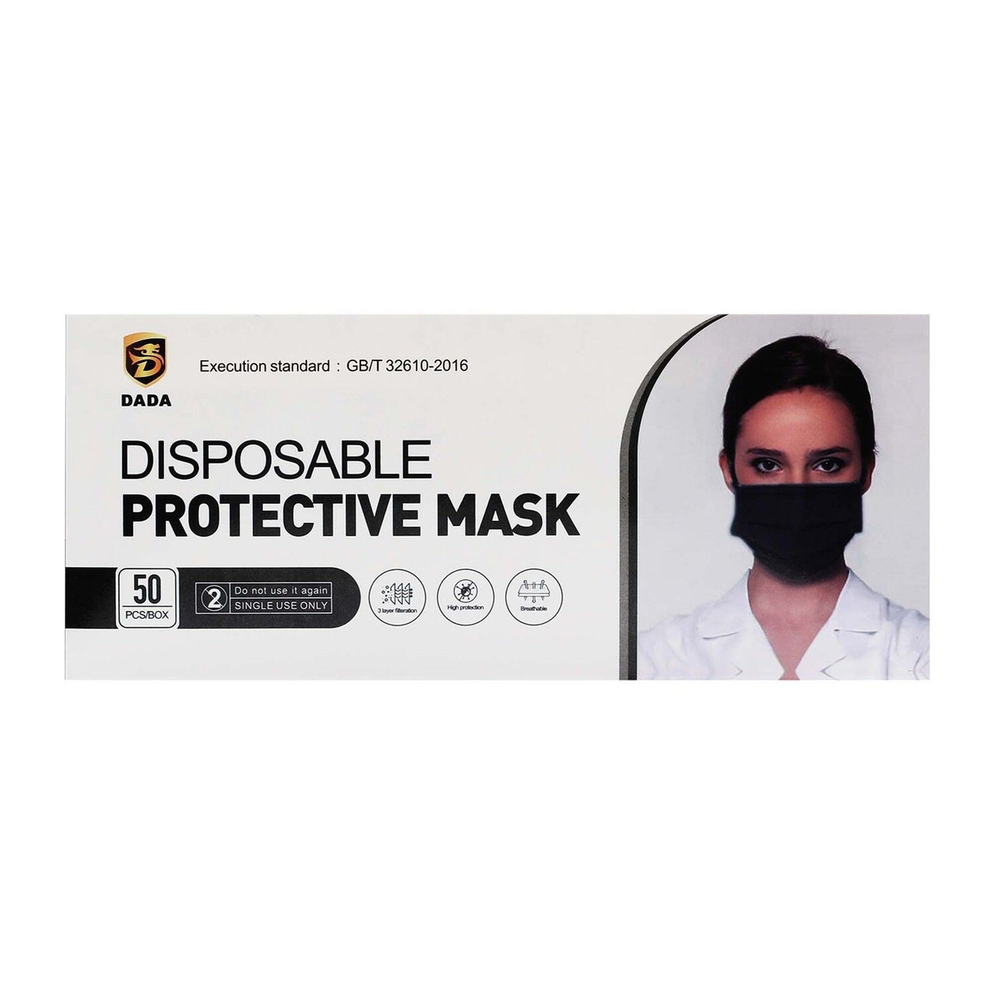 Disposable Face Mask Black 3ply, 50 Pieces