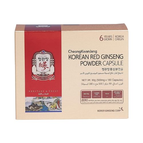 Korean Red Ginseng Powder Capsules(500mg x 180 Capsules), 90g