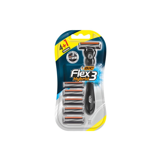 Bic Flex 3 Hybrid Men's Razor Kit - Contains 1 Handle and Five 3-Blade Cartridge Refills