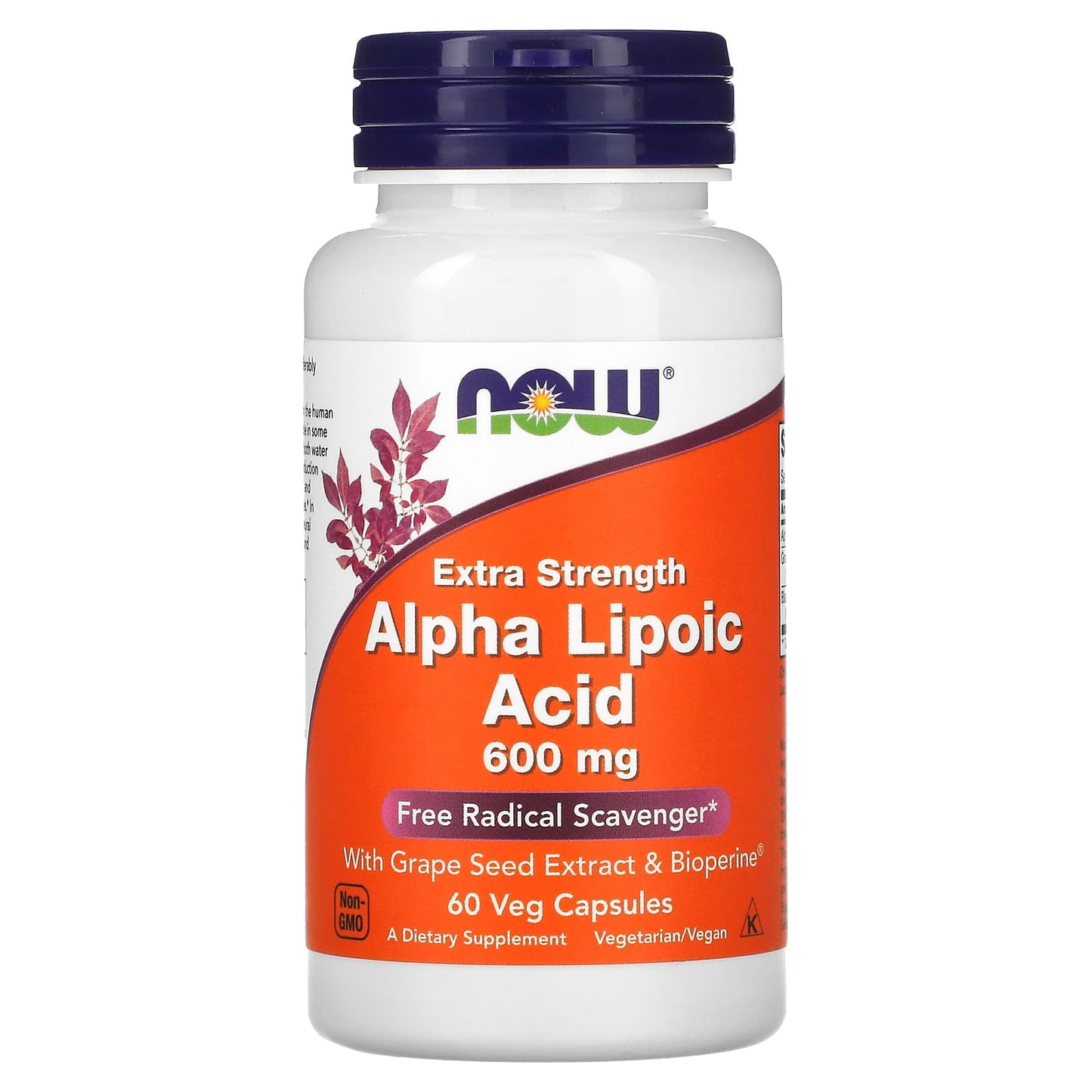 Now Extra Strength 600mg Alpha Lipoic Acid Nutrition & Supplements with Grape Seed Extract & Bioperine, 60 Capsules