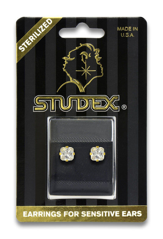 Studex Pr-6400-S Princess Cut Tiffany Gold Plated Earring Studs, 6x6mm