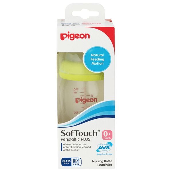 Pigeon Softouch Wide Neck Peristaltic Glass Bottle, 160ml