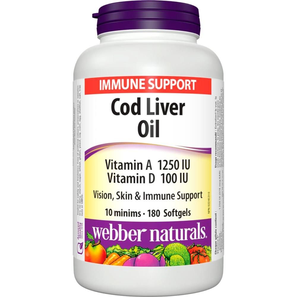 Webber Naturals Cod Liver Oil Vitamin A And D Softgels 180 Pieces