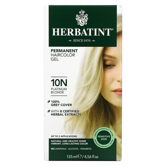 Herbatint Permanent Hair Color Gel 10N Platinum Blonde - vegan, ammonia free, paraben free 1 pack