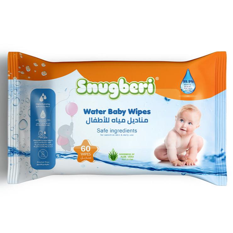 Snugberi Baby Water Wipes, 60 Wipes