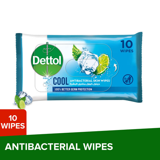 Dettol Cool Antibacterial Skin Wipes, 10 Pieces