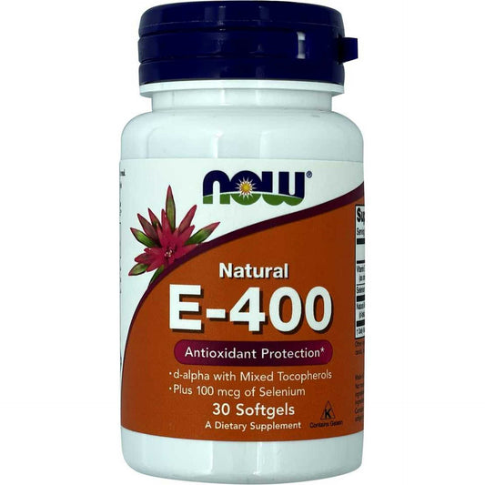 Now Natural 400 IU Vitamin E Antioxidant Support Nutrition & Supplements with Selenium - 30 Softgels