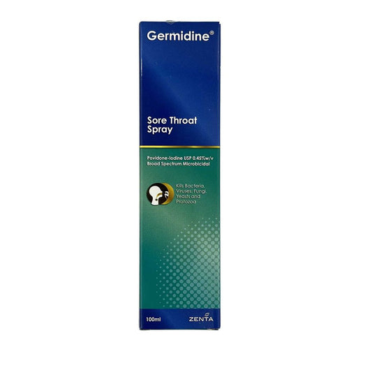 Germidine Sore Throat Relief Broad Spectrum Microbicidal Spray With Povidone Iodine 100Ml