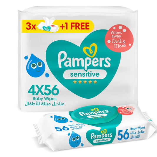 Pampers Sensitive Baby Wipes Pack, 4x56 Pieces