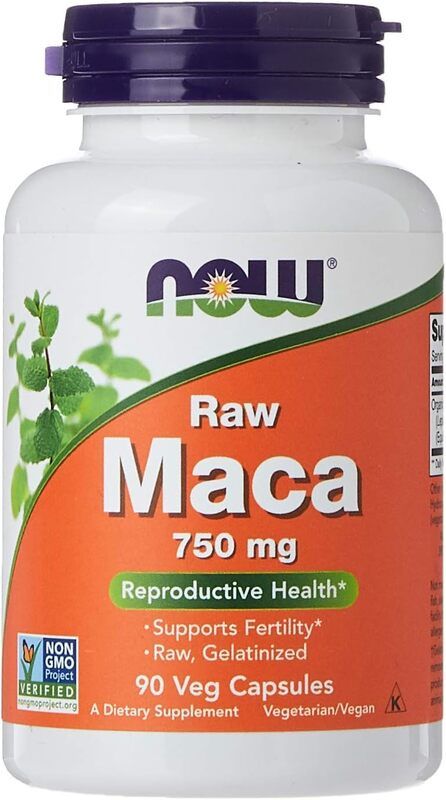 Now Raw Maca Dietary Nutrition & Supplements 750mg Veg Capsules, 90 Capsules