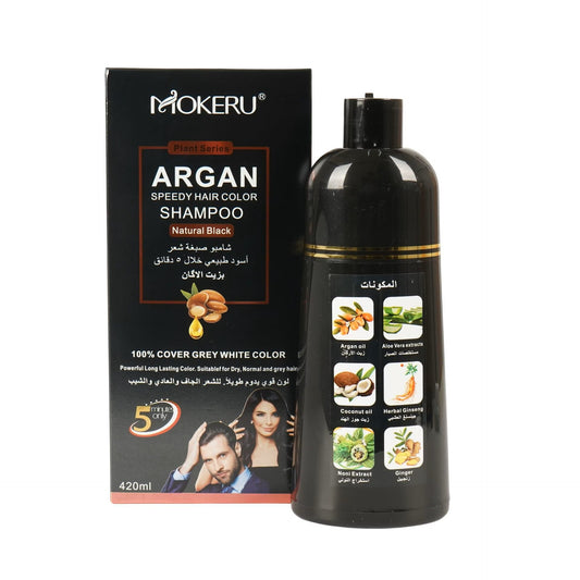 Mokeru Hair Color Shampoo with Argan Extract, Natural Black, 420ml