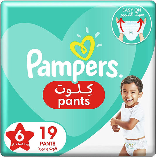 Pampers Baby-Dry Pants Diapers with Aloe Vera Lotion, Size 6, 16-21kg, Carry Pack, 19 Pieces