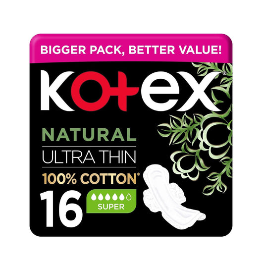 Kotex Natural Ultra Thin Super Sanitary with Wings Pads, 16 Pieces