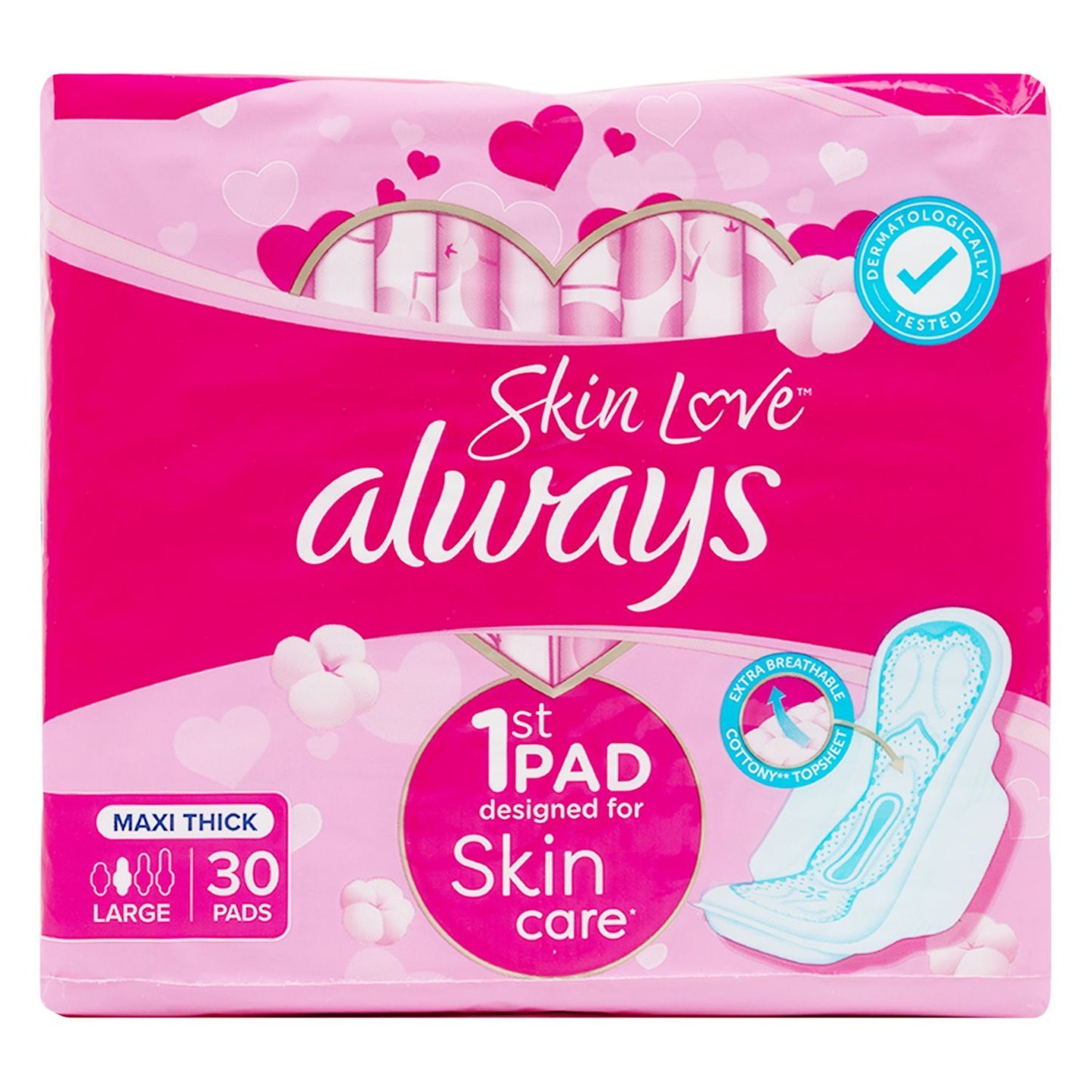 Always Skin Love Feminine Pads, Maxi Thick Lare 30 Pads