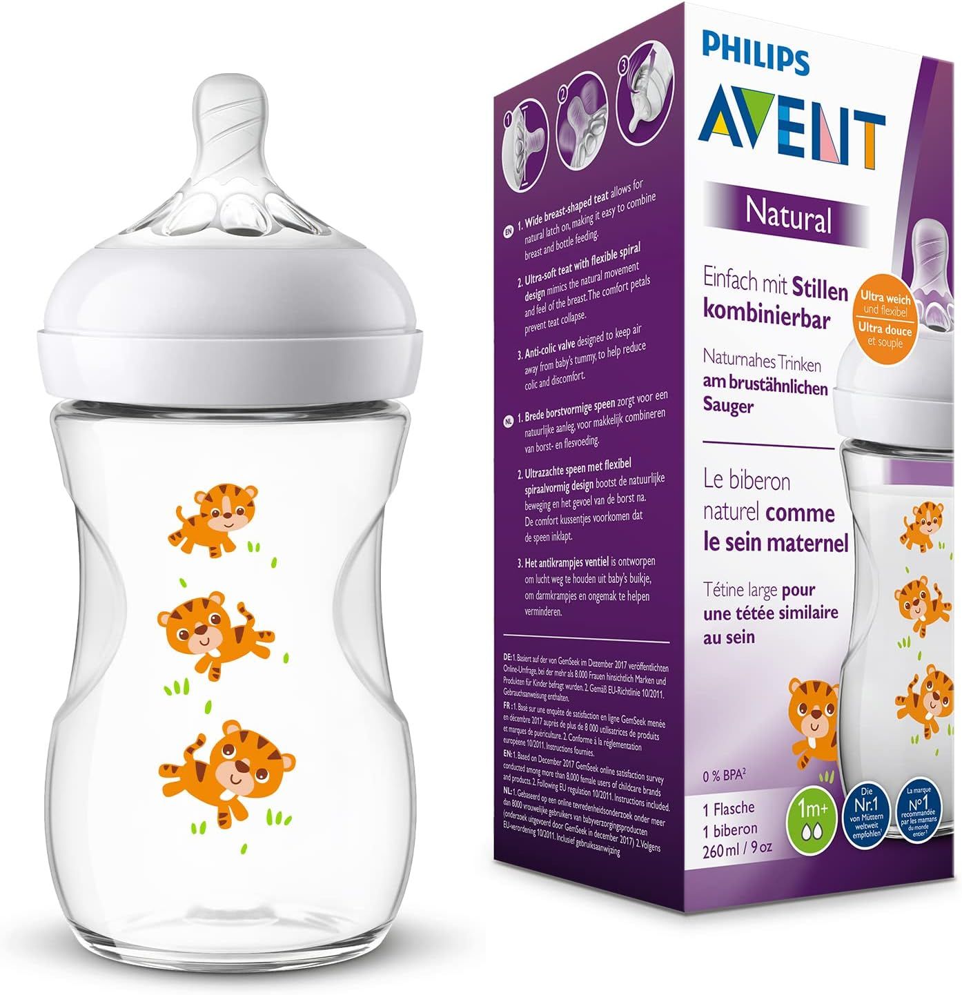 Philips Avent Natural Tiger Them Bottle, 260ml