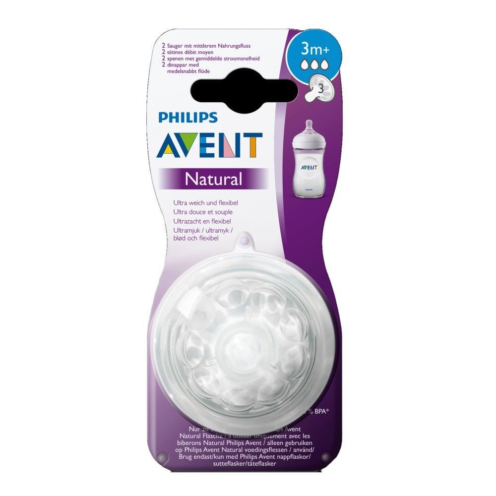 Philips Avent 2. 0 Natural Feeding Teats 3+ Months, 2 Pieces