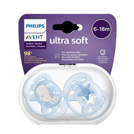 Philips Avent Ultra Soft Silicon Soother for Boys -18-6 Months, 2 Pieces