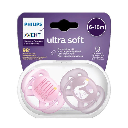 Philips Avent Ultra Soft Silicon Soother for Girls 6-18 Months, 2 Pieces