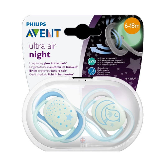 Philips Avent Ultra Air Night Silicon Soother for Boy 6-18 Months, 2 Pieces