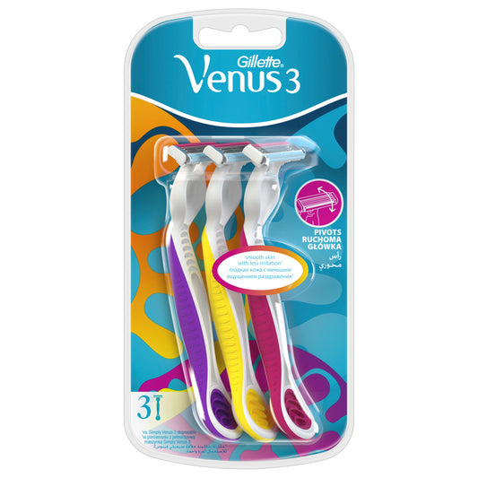 Gillette Venus Colors 3 Disposable Razor Pack, 3 Pieces