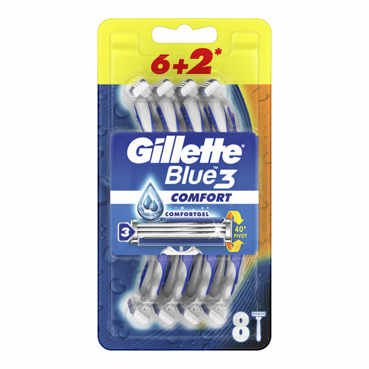 Gillette Blue3 Comfort Men's Disposable Razors, 6+2 Pieces