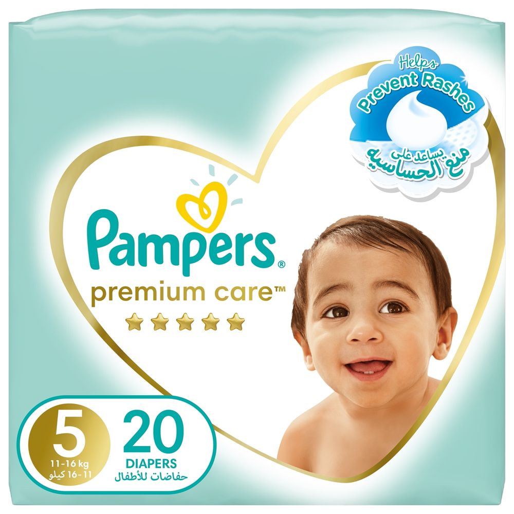 Pampers Premium Care Taped Baby Diapers, Size 5, 11-16kg, 20 Diapers