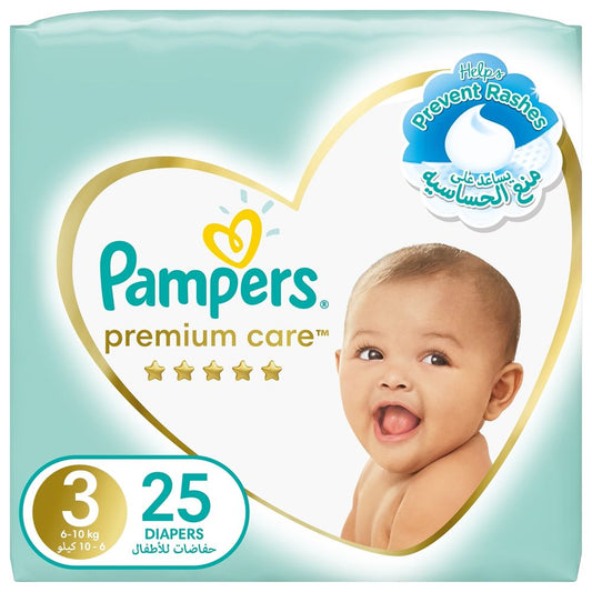 Pampers Premium Care Taped Baby Diapers, Size 3, 6-10kg, 25 Diapers