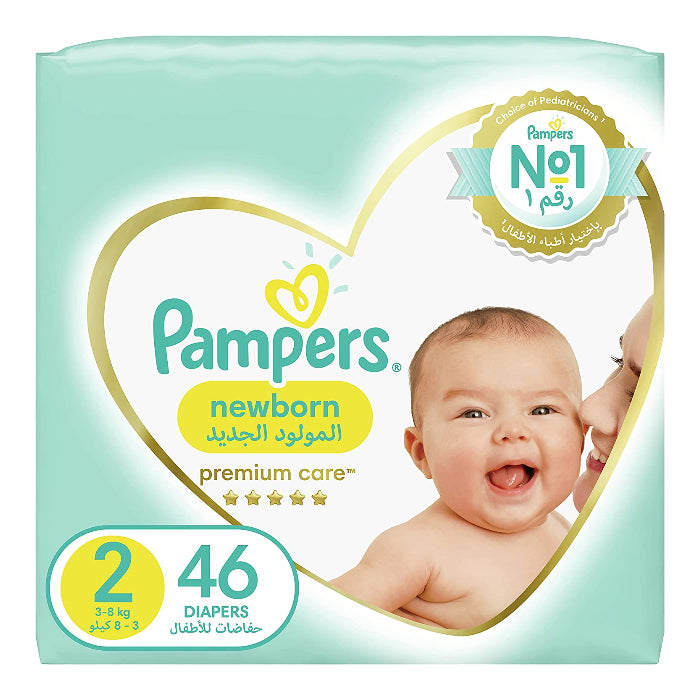 Pampers Premium Care Taped Diapers Size 2, 46 packs, Up to 13 hours of dryness