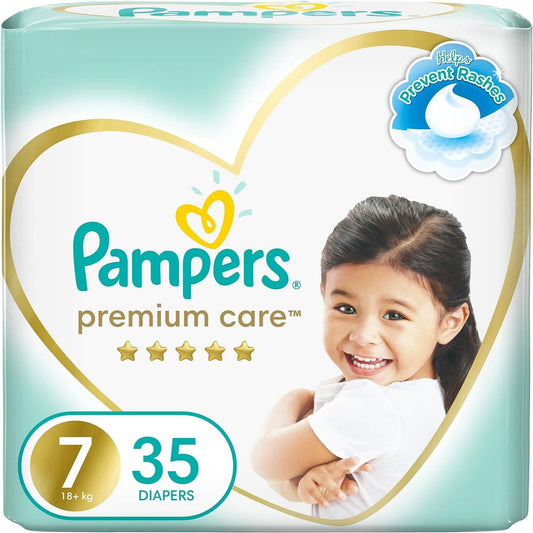 Pampers Premium Care Diapers, Size 7, 18+kg, 35 Diapers