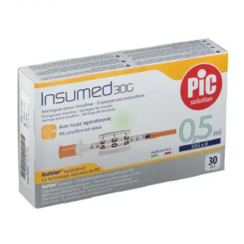 Pic Solution Insumed Insulin Syringes, 0.5ml, 30 Pieces