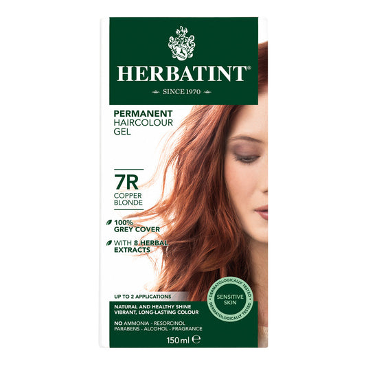 Herbatint Permanent Hair Color Gel 7R Copper Blonde - vegan, ammonia free, paraben free, alcohol & fragrance free, gluten free 1 pack