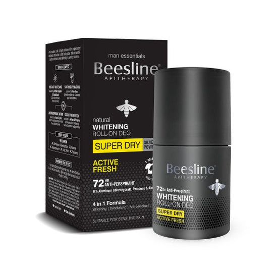 Beesline Whitening Roll On Deodorant - Super Dry Silver Power Active Fresh for Men 50 Ml