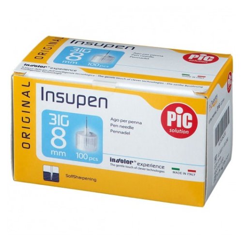 Pic Solution Insupen Original Pen Needles 8MM 31G, 100 Needles