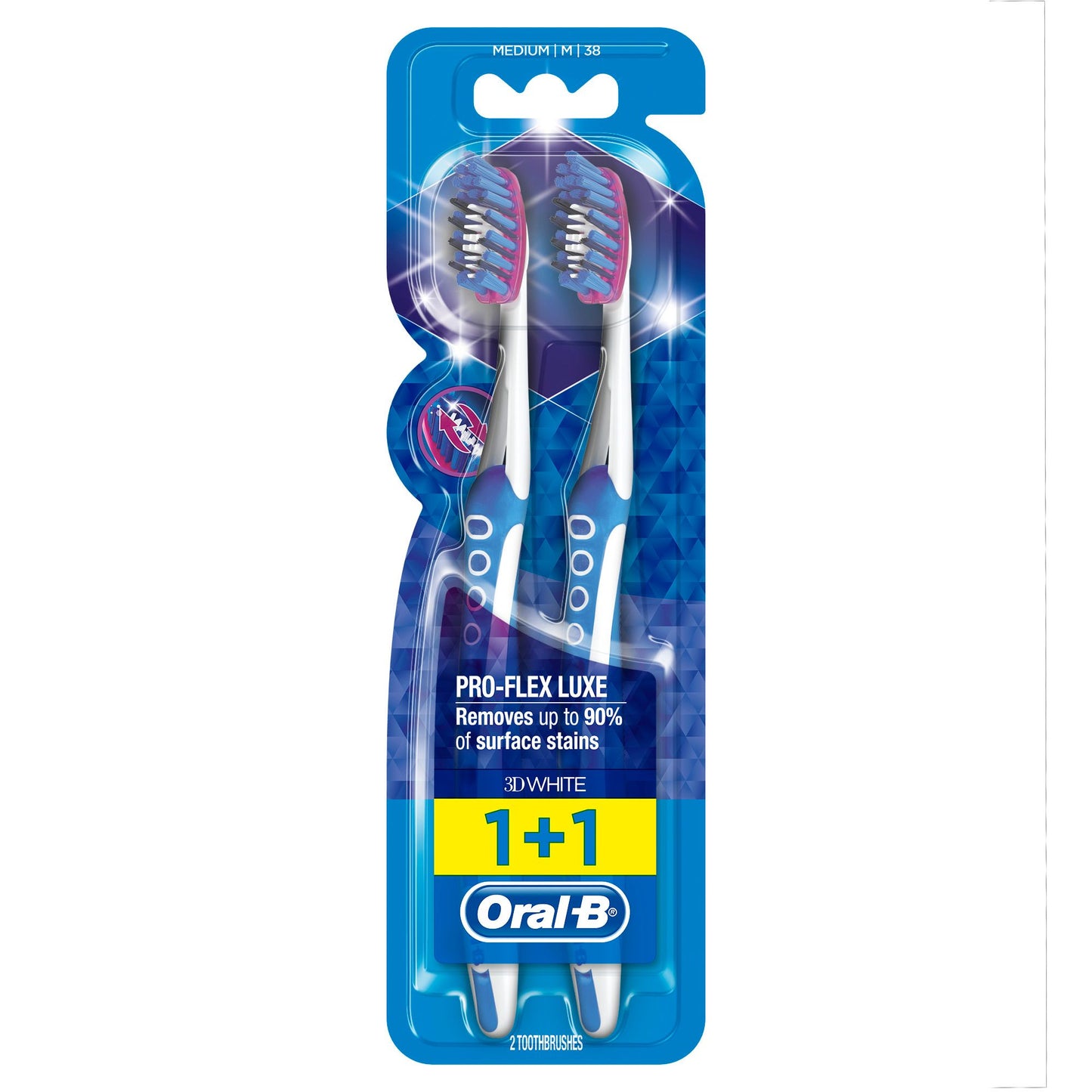 Oral-B 3D White Luxe Pro-Flex Medium Manual Toothbrush, 2 Pieces