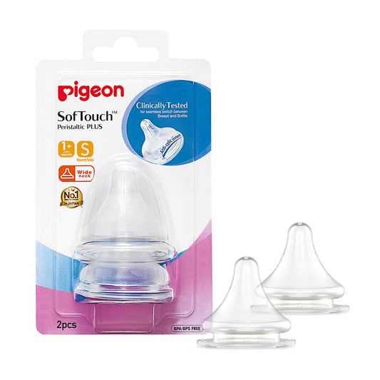 Pigeon Peristaltic Plus Silicon Wide Neck Nipple S Round Hole for 1+ months - BPA free