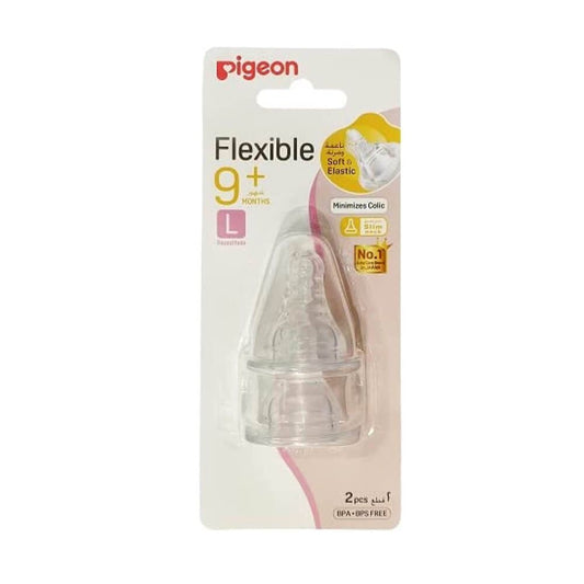 Pigeon Flexible Soft and Elastic Slim Neck Nipple + 9 months, Large, Pack of 2