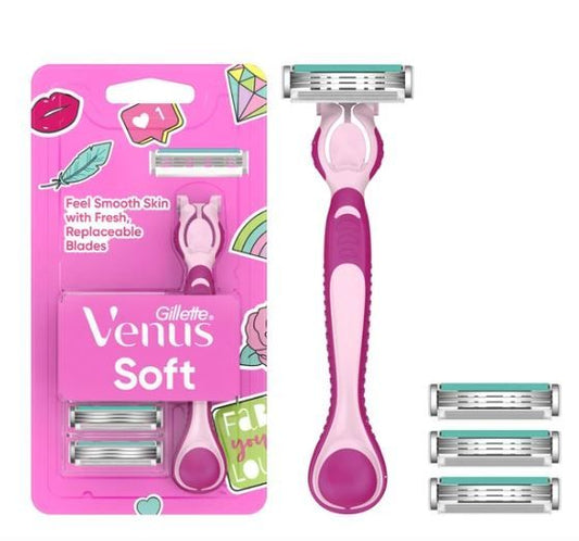 Gillette Venus 3In1 Refillable Women's Smooth Razor, 1 Handle With 4 Blade Refills