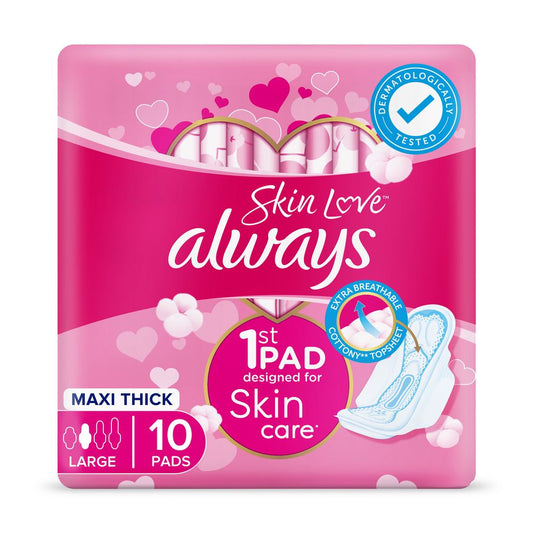 Always Skin Love Pads with Natural Lavender Oil Thick Pads Large, 10 Count