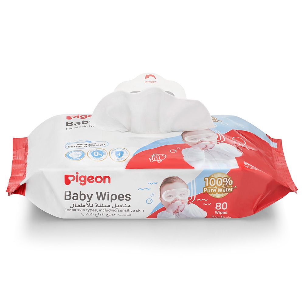 Pigeon Baby Fliptop Water Wipes, 80 Sheets