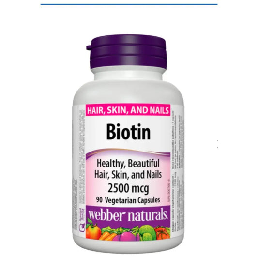 Webber Naturals Biotin 2500mcg Veg Capsules, 90 Capsules