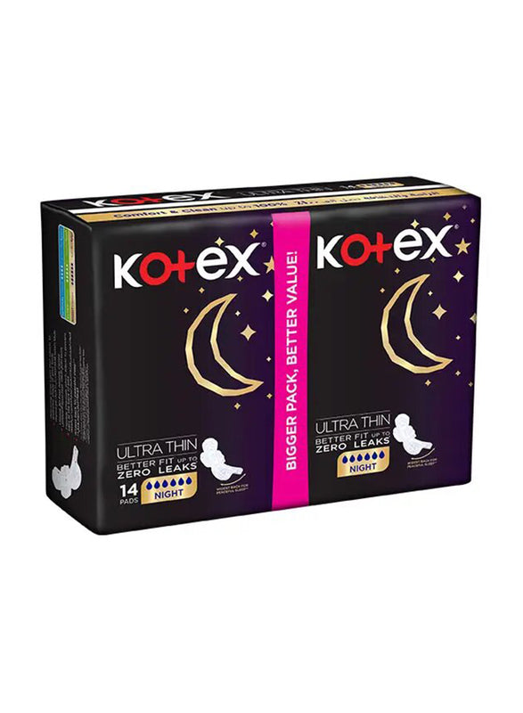 Kotex Natural Ultra Thin Night with Wings Pads, 14 Count