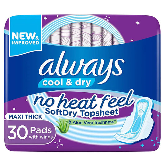 Always Clean & Dry Maxi Thick Pads with Wings, 30 Pads