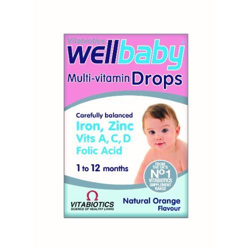 Vitabiotics Wellbaby Multivitamin Nutrition & Supplements Drops Orange Flavor With Minerals & Folic Acid (1-12 Months) - Alcohol Free, Lactose Free, Vegetarian